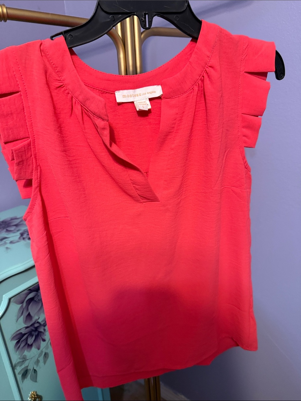 Montrose Los Angeles Coral Ruffle Sleeve Blouse
